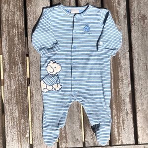 Striped Puppy Dog Applique Footie Romper Playsuit